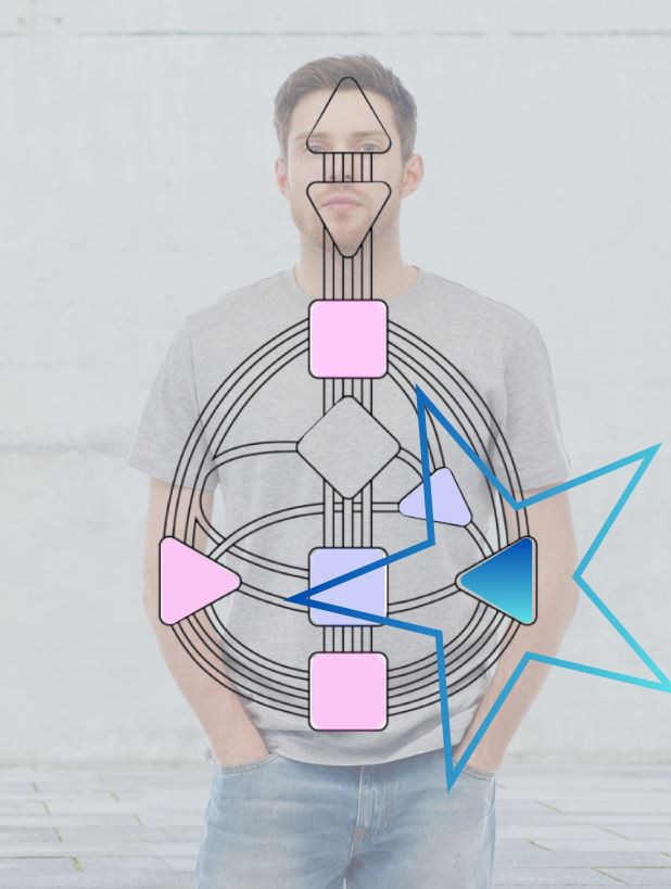 Image of a man overlaid by the human design bodygraph with Solar Plexus Centre highlighted