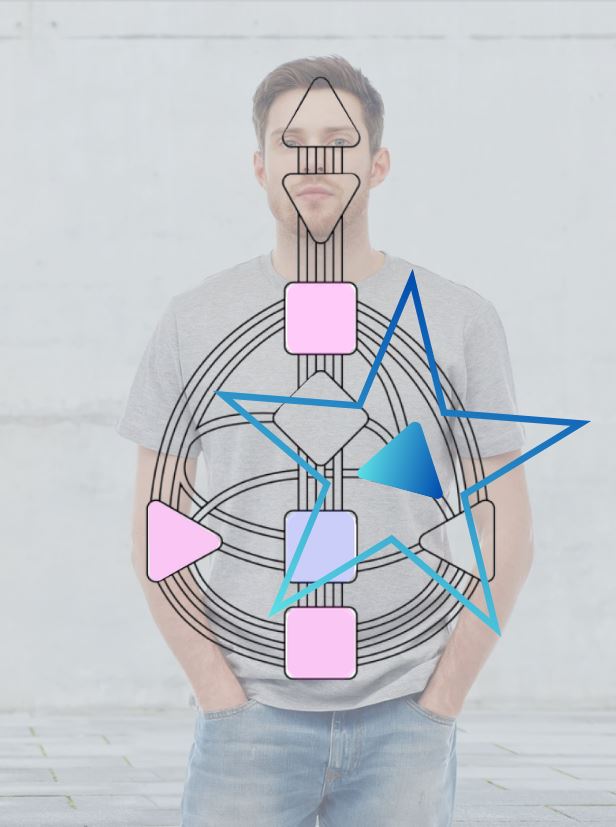 Image of a man overlaid with Human Design bodygraph with Ego Centre highlighted