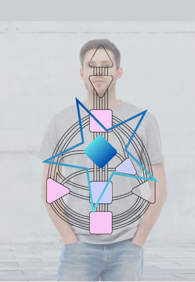 Image of a man overlaid with Human Design bodygraph with G Centre highlighted