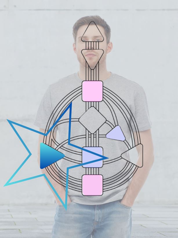Image of a man overlaid with the Human Design bodygraph with Spleen Centre highlighted.